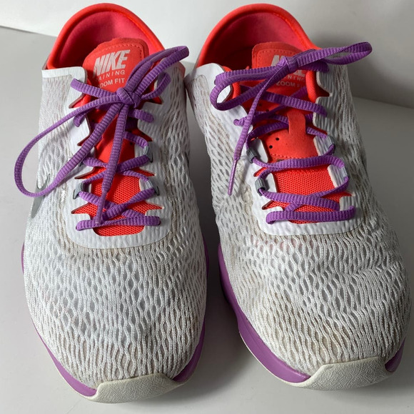 Nike Training Zoom Fit Sneakers Shoes Size 11 Womens White Purple Orange - Picture 3 of 11